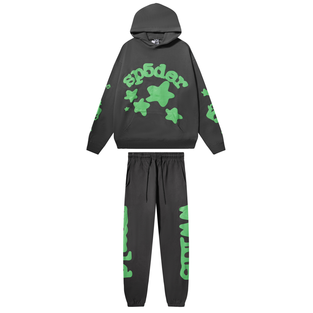 Black and Green Sp5der Tracksuit