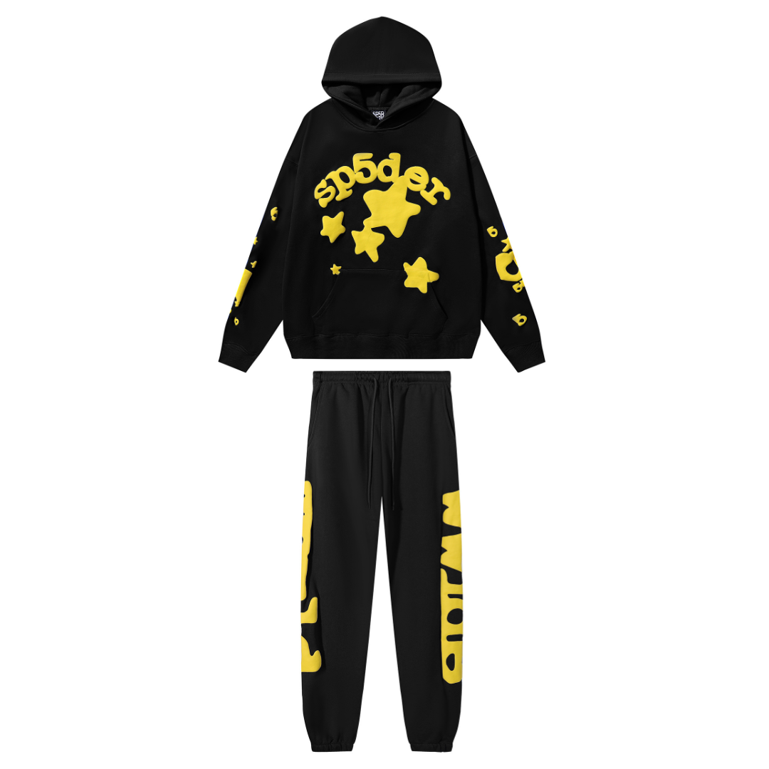 Black Yellow Sp5der Tracksuit