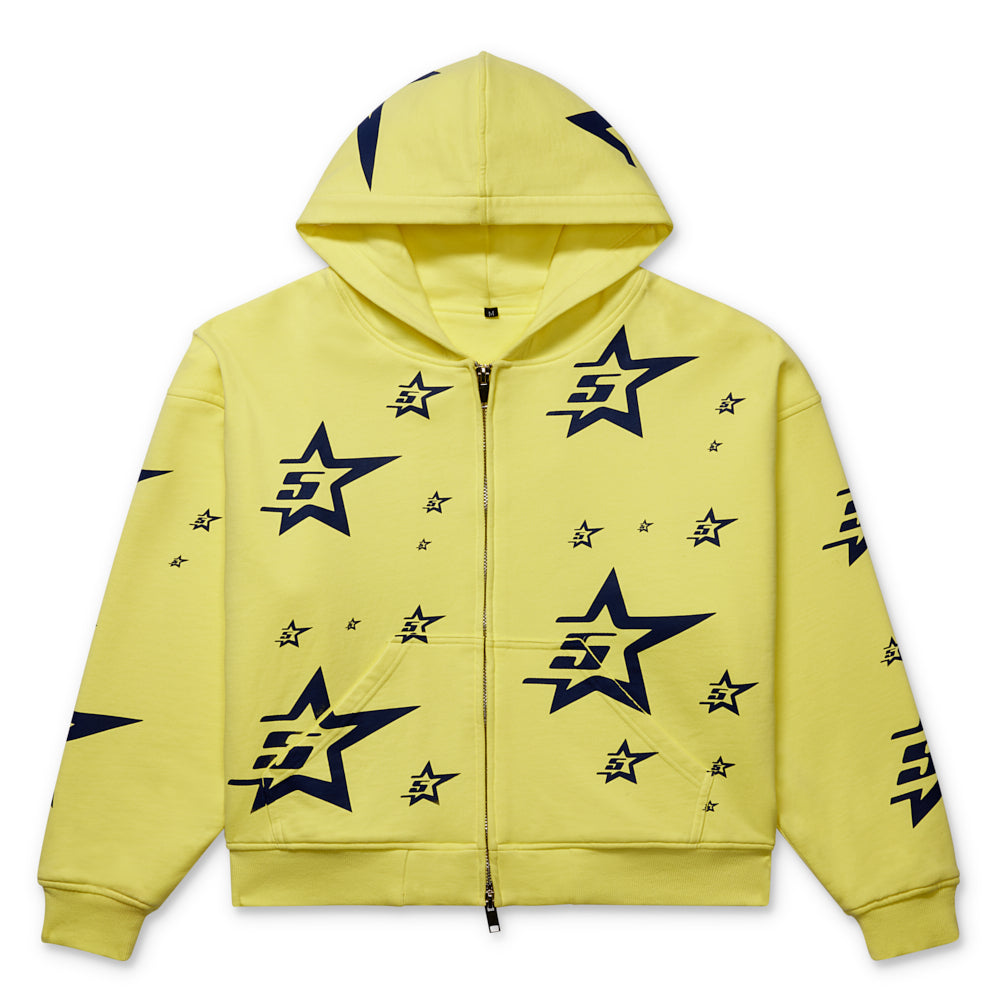 YELLOW DOUBLE LAYER 5STAR ZIP HOODIE